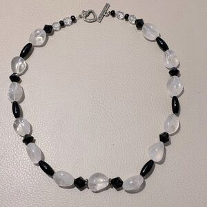 Quartz Crystal & Black Plastic Bead Necklace